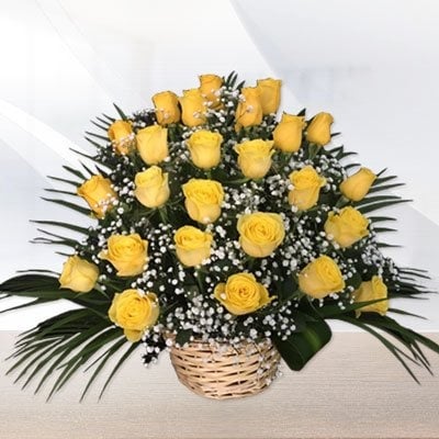 Vivid 25 Yellow Roses Basket (As Shown)