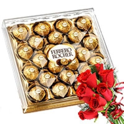 Ferrero Rocher With Red Rose Bunch (As Shown)