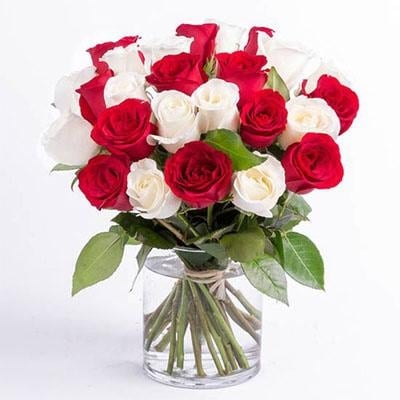 Vase With 12 Red Roses And 10 White Roses (As Shown)
