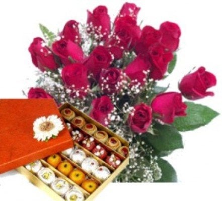20 Roses 1 Kg Assorted Mithai (As Shown)