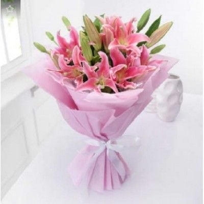 Bunch Of 6 Pink Oriental Lilies (As Shown)