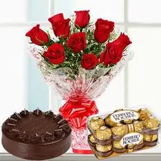 Red Roses N Cake With Ferrero Rocher (As Shown)