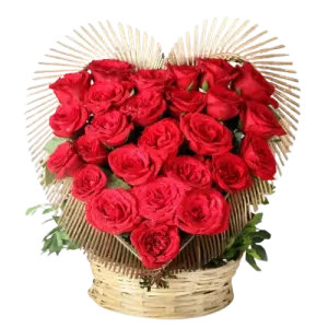 Heart Shaped Basket of 50 Exotic Red Roses