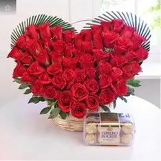 Heart Shape Red Roses and Chocolate Delight