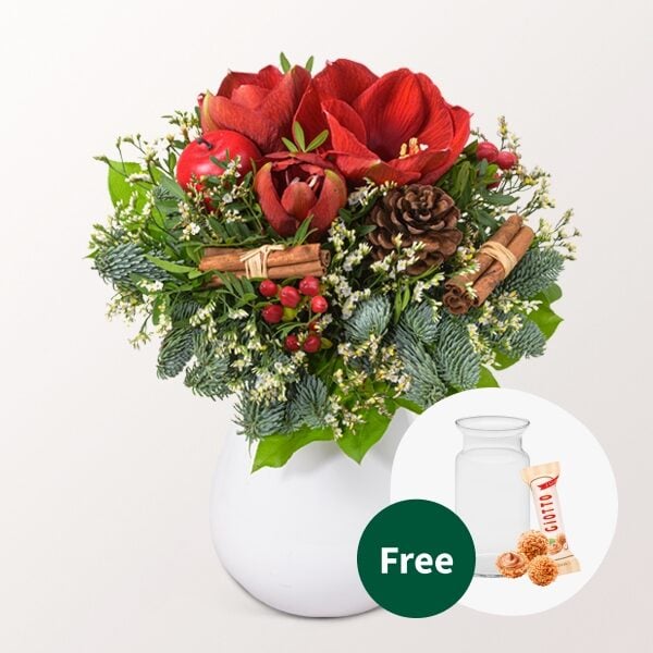 Flower Bouquet Winterstimmung with vase & 2 Ferrero Rocher