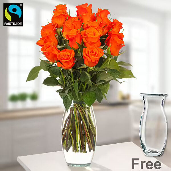 Orange Fairtrade roses in a bunch of 30 orange roses