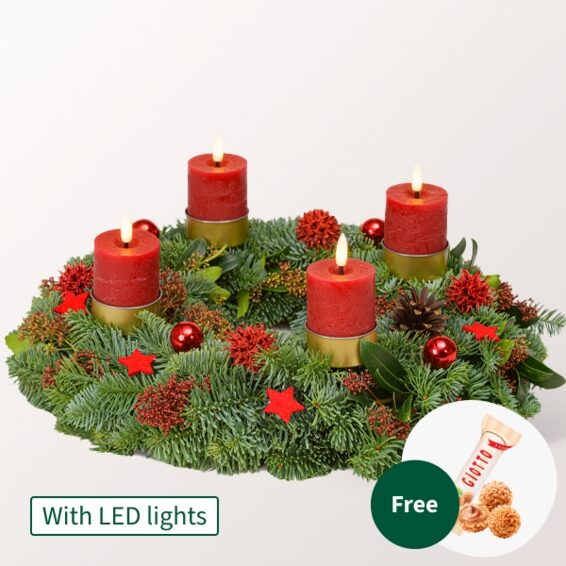 LED Wreath in Red (Ø 35 cm) with 3 Ferrero Giotto