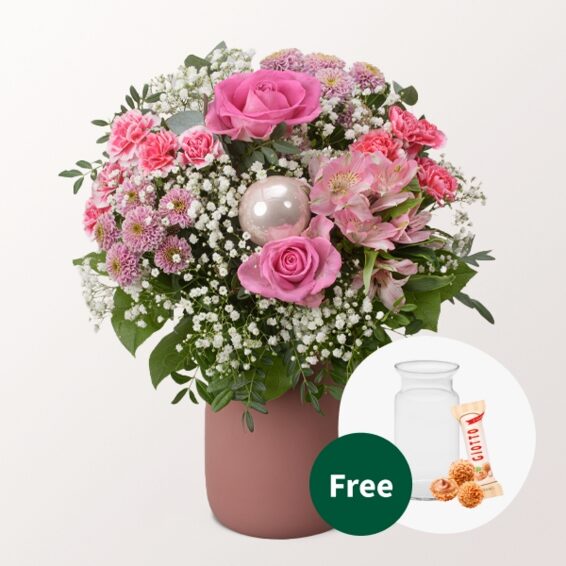 Flower Bouquet Wintermarchen with vase & 3 Ferrero Giotto