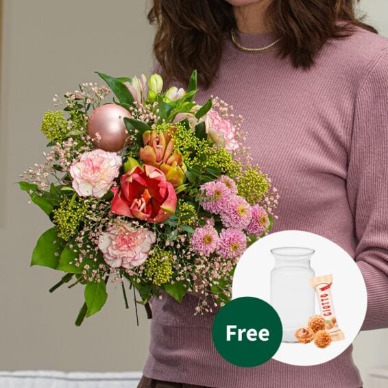Flower Bouquet WinterglÃ¼hen with vase & 3 Ferrero Giotto