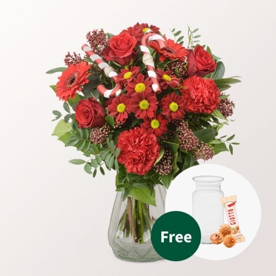 Flower Bouquet SchÃ¶ne Bescherung with vase & 3 Ferrero Giotto