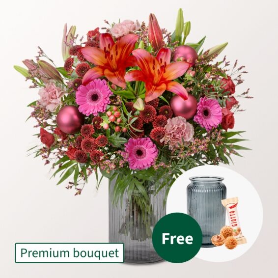 Premium Bouquet WinterglÃ¼ck with Premium Vase & 3 Ferrero Giotto