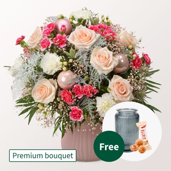Premium Bouquet Oh du frÃ¶hliche with Premium Vase & 3 Ferrero Giotto
