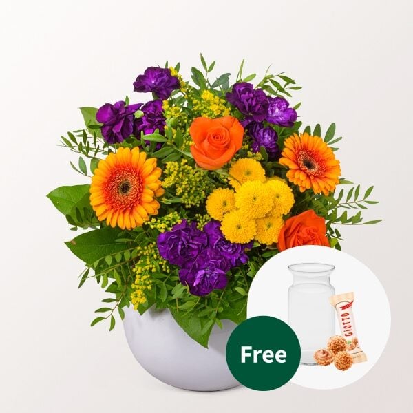 Flower Bouquet Goldener Herbst with vase & Teaballs & 3 Ferrero Giotto