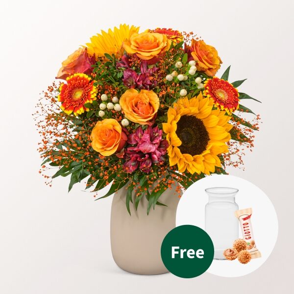 Flower Bouquet Landliebe with vase & Teaballs & 3 Ferrero Giotto