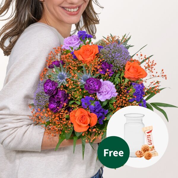 Flower Bouquet Lebenslust with vase & Teaballs & 3 Ferrero Giotto