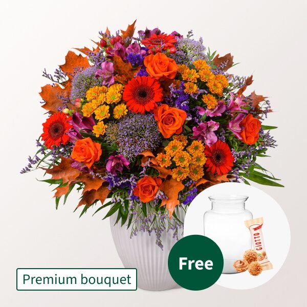 Premium Bouquet Lust auf Herbst with Premium Vase & Teaballs & 3 Ferrero Giotto