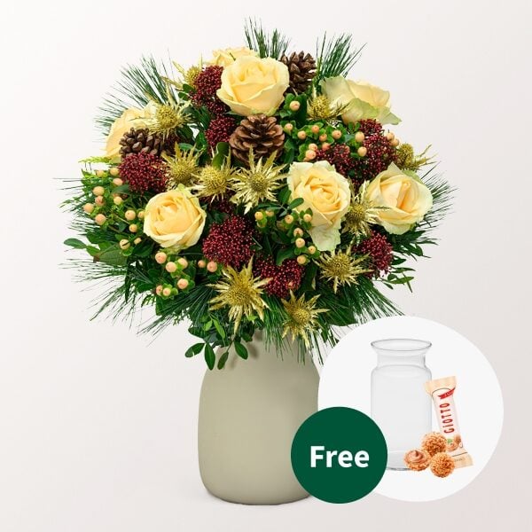 Flower Bouquet GoldglÃ¶ckchen with vase & 3 Ferrero Giotto