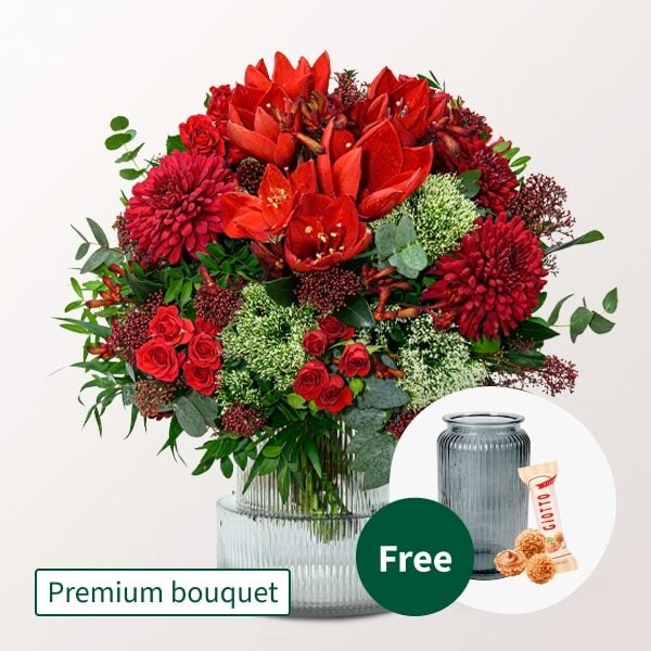 Premium Bouquet GroÃŸe Bescherung with Premium Vase & 3 Ferrero Giotto