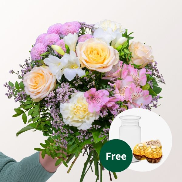 Flower Bouquet Frühlingsgruß with vase & 3 Ferrero Giotto