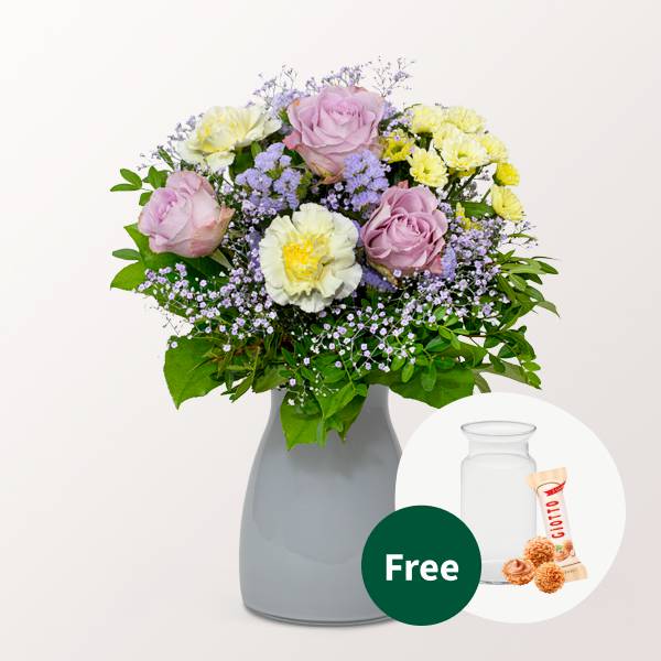 Flower Bouquet Gluckspost with vase & 3 Ferrero Giotto