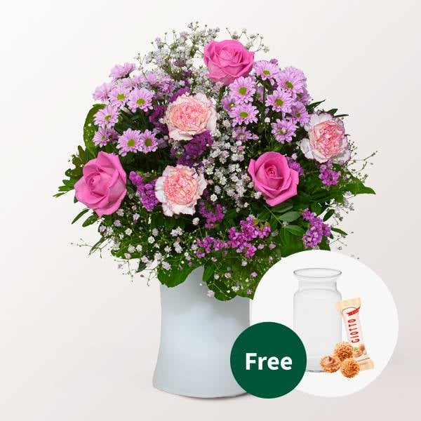 Flower Bouquet Pures Gluck with vase & 3 Ferrero Giotto