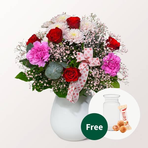 Flower Bouquet Blutenromanze with vase & 3 Ferrero Giotto