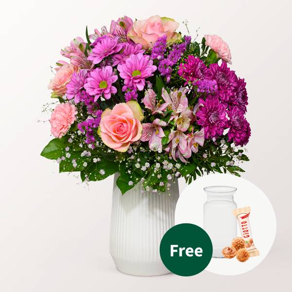 Flower Bouquet Muttertagszauber with vase & 3 Ferrero Giotto