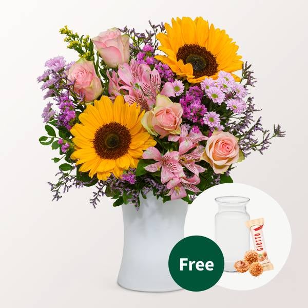 Flower Bouquet Fabelhaft with vase & 3 Ferrero Giotto