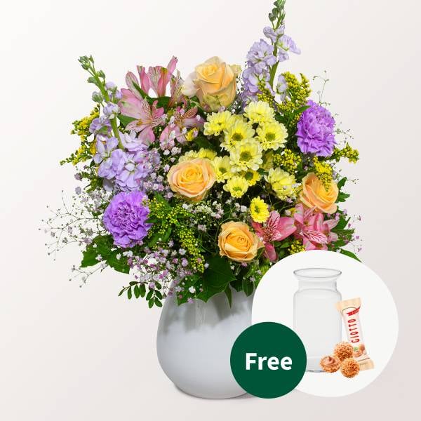 Flower Bouquet Blutenexplosion with vase & 3 Ferrero Giotto