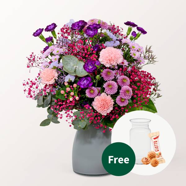 Flower Bouquet Pure Freude with vase & 3 Ferrero Giotto