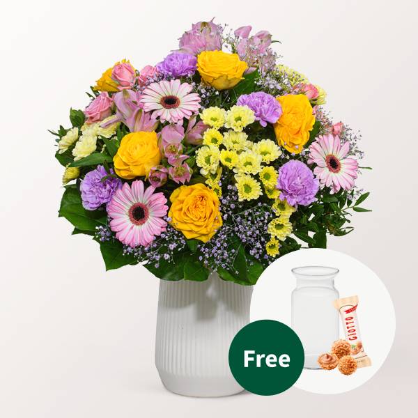 Flower Bouquet Joy with vase & 3 Ferrero Giotto
