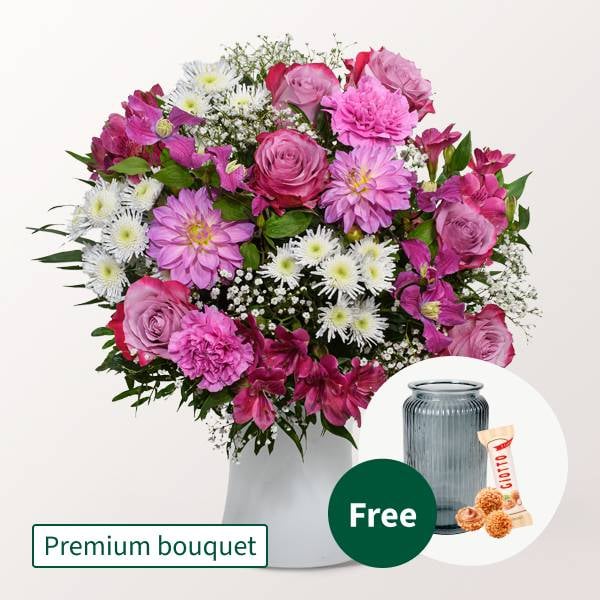 Premium Bouquet Schon, dass es dich gibt with Premium Vase & 3 Ferrero Giotto