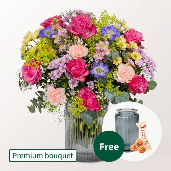 Premium Bouquet for Mother's Day with Premium Vase & 3 Ferrero Giotto