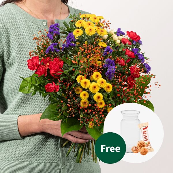 Flower Bouquet BlÃ¼tenwiese with vase & 3 Ferrero Giotto