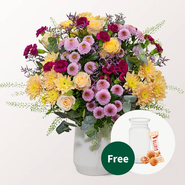 Flower Bouquet Liebevoll with vase & 3 Ferrero Giotto
