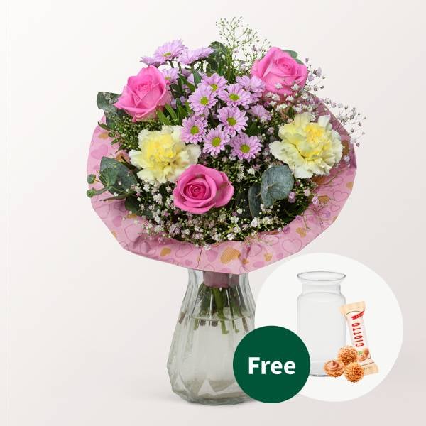 Flower Bouquet Danke Mama with vase & 3 Ferrero Giotto