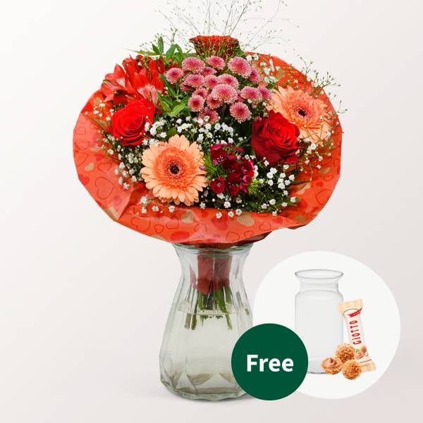 Flower Bouquet Mit Liebe with vase & 3 Ferrero Giotto