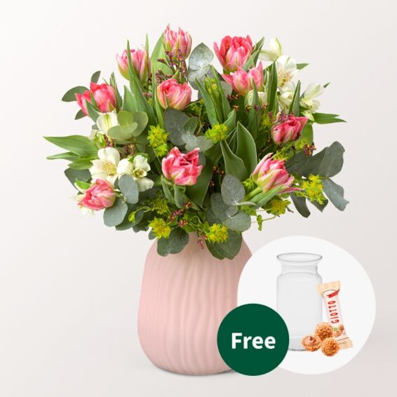 Flower Bouquet Tulpenfest with vase & 3 Ferrero Giotto