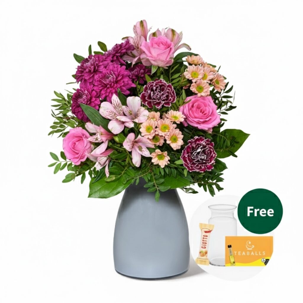 Flower Bouquet Lieber Grub with vase & Teaballs & 3 Ferrero Giotto