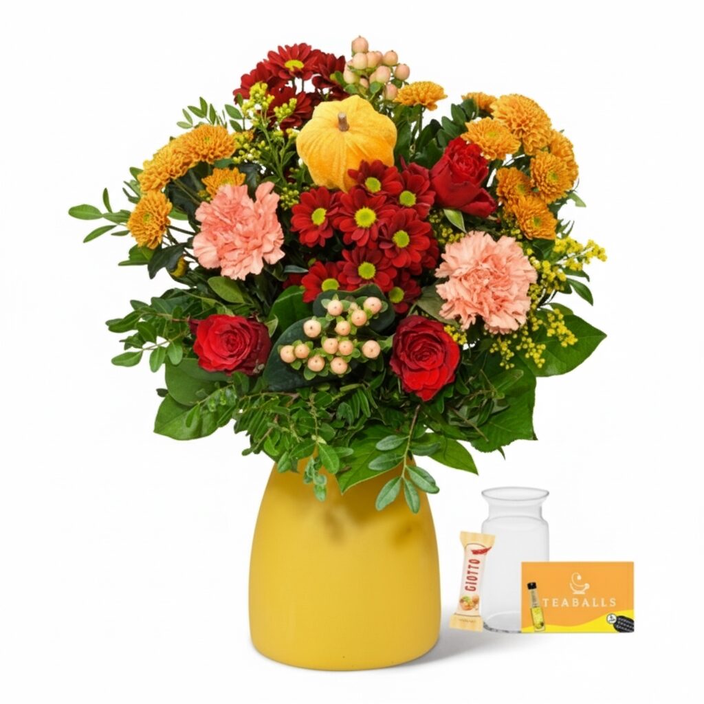 Flower Bouquet Landpartie with vase & Teaballs & 3 Ferrero Giotto