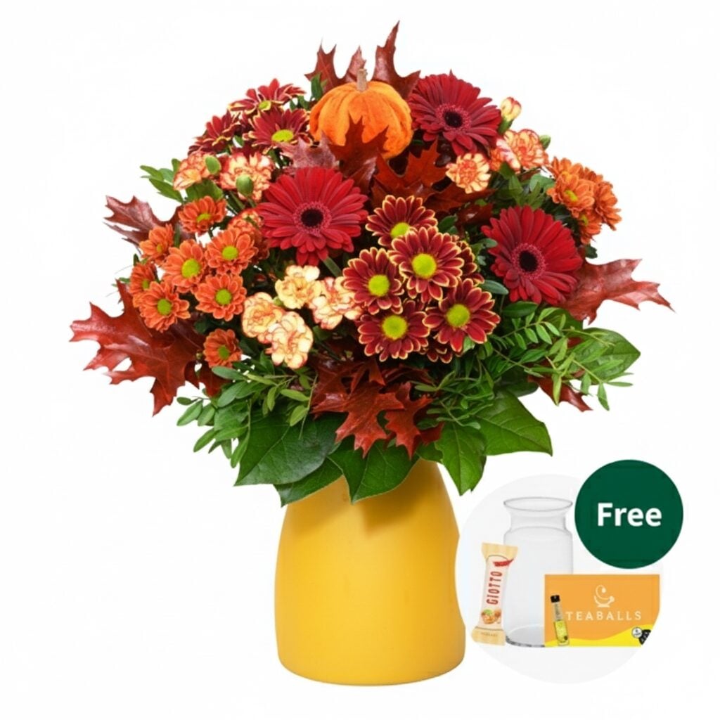 Flower Bouquet Herbststrahlen with vase & Teaballs & 3 Ferrero Giotto