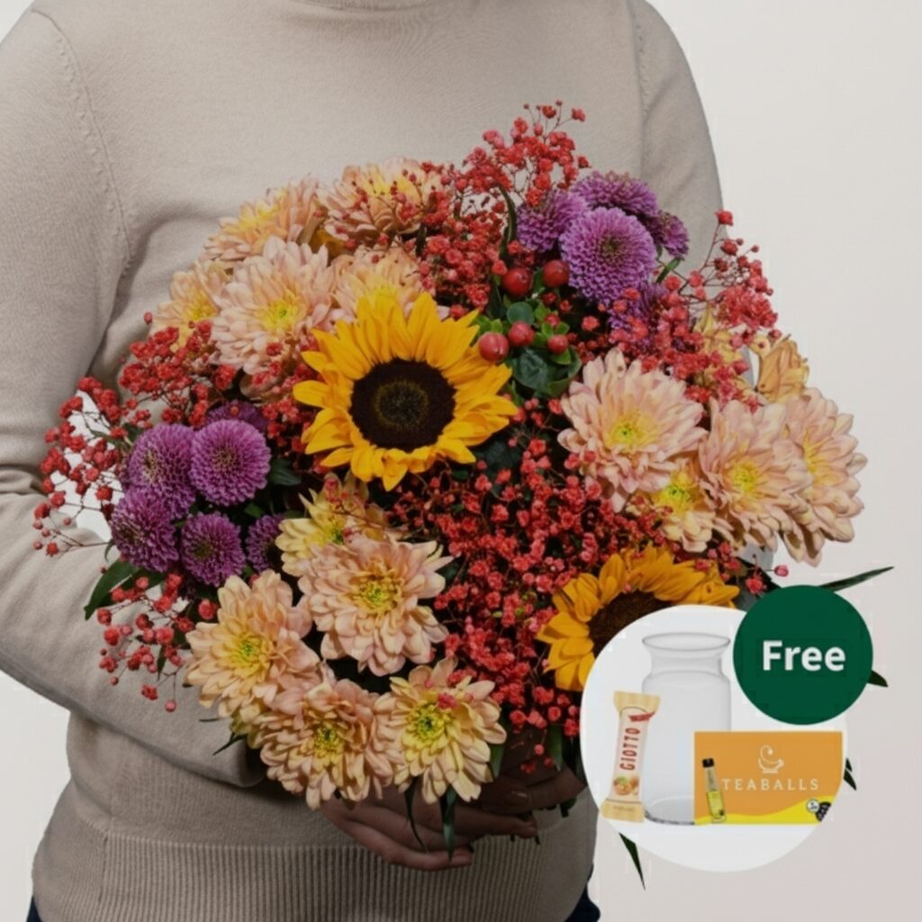Flower Bouquet Danke with vase & Teaballs & 3 Ferrero Giotto
