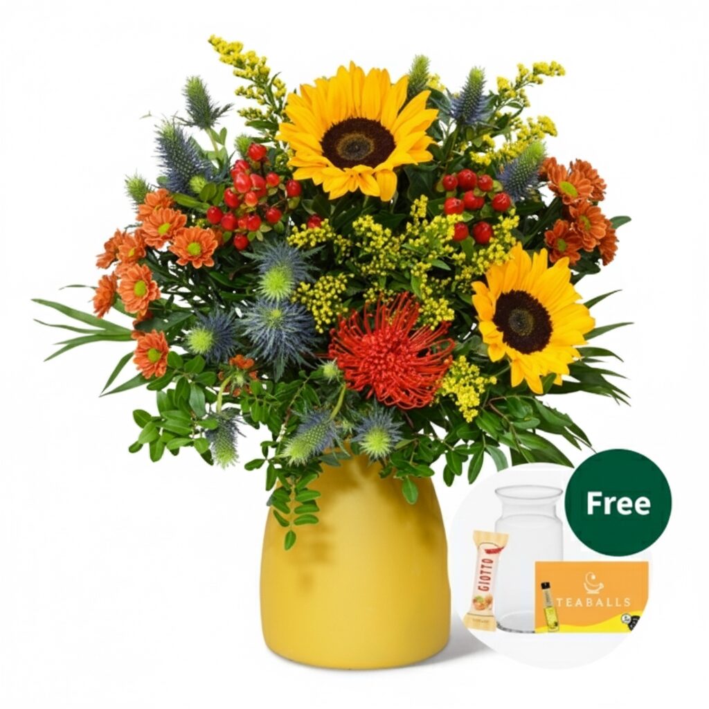 Flower Bouquet Herbsterwachen with vase & Teaballs & 3 Ferrero Giotto