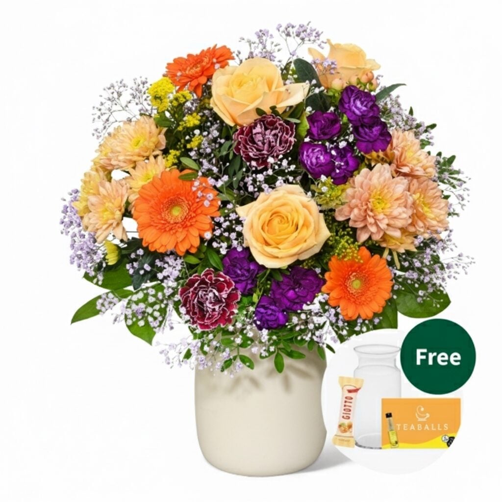 Flower Bouquet Herbstlaune with vase & Teaballs & 3 Ferrero Giotto