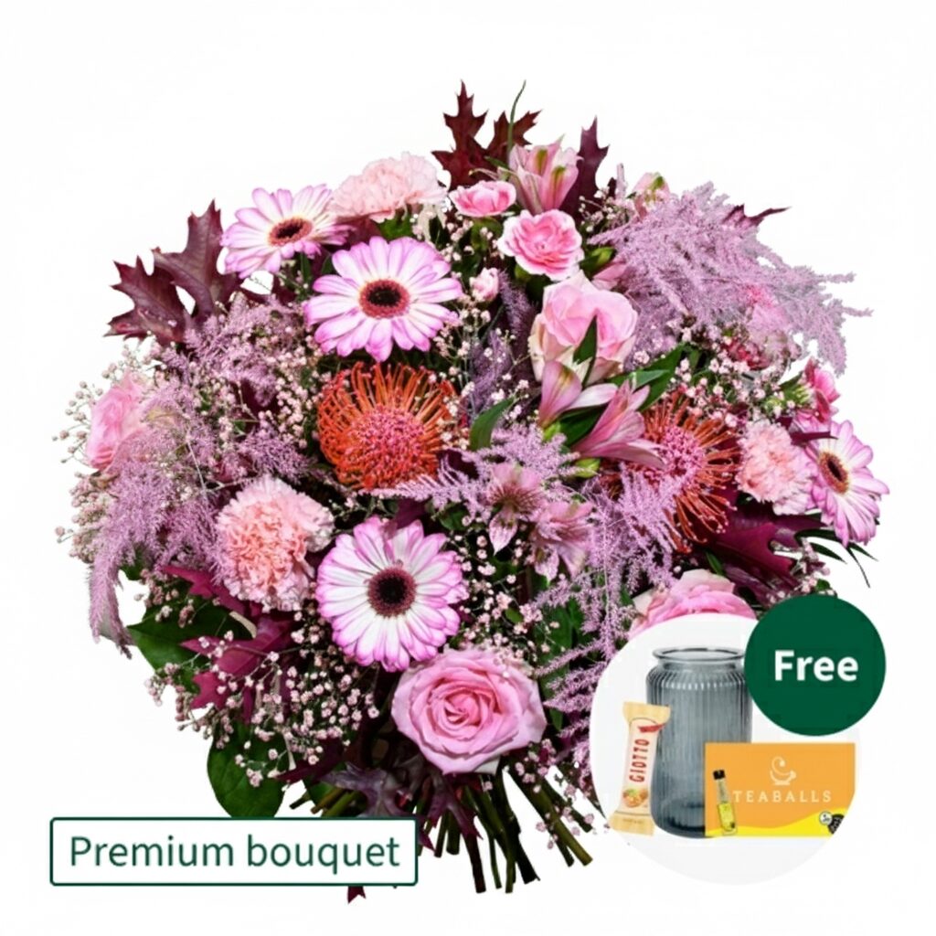 Premium Bouquet Herbstduft with Premium Vase & Teaballs & 3 Ferrero Giotto