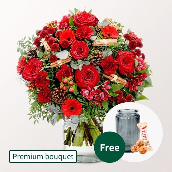 Premium Bouquer Weihnachtsromanze with premium vase