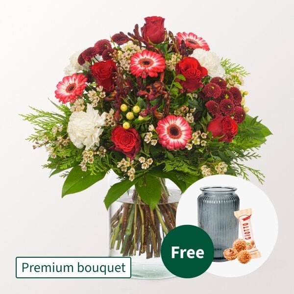Premium Bouquet SchÃ¶ne Bescherung with Premium Vase & 3 Ferrero Giotto