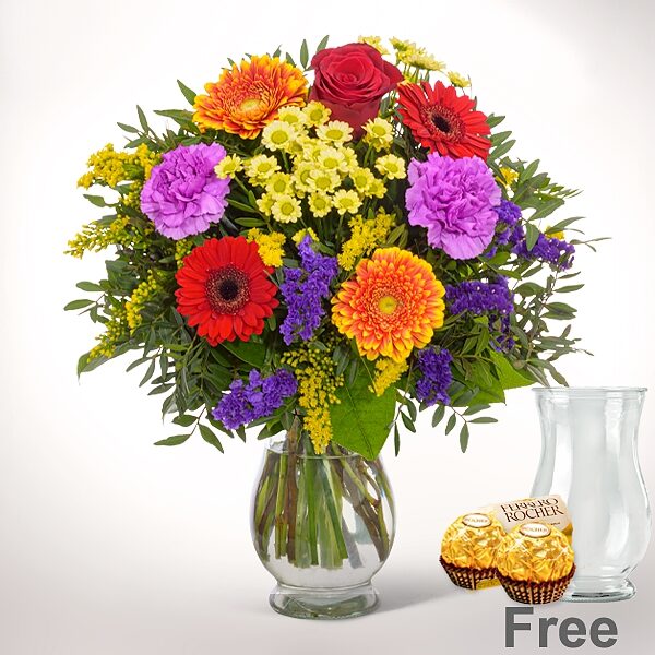Flower Bouquet Beginning of Spring with vase & 2 Ferrero Rocher