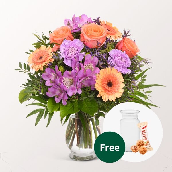 Flower Bouquet Herbstlaune with vase & 3 Ferrero Giotto
