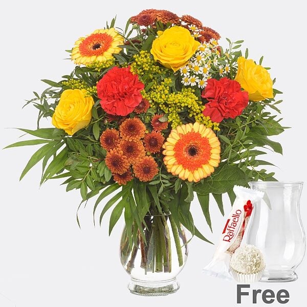 Flower Bouquet Landliebe with vase & Ferrero Raffaello